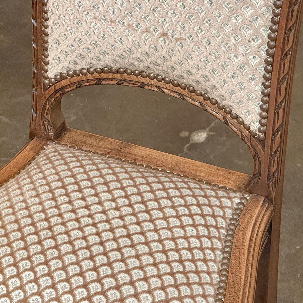 Set of 6 Antique French Louis XVI Walnut Upholstered Dining Chairs For Sale 10