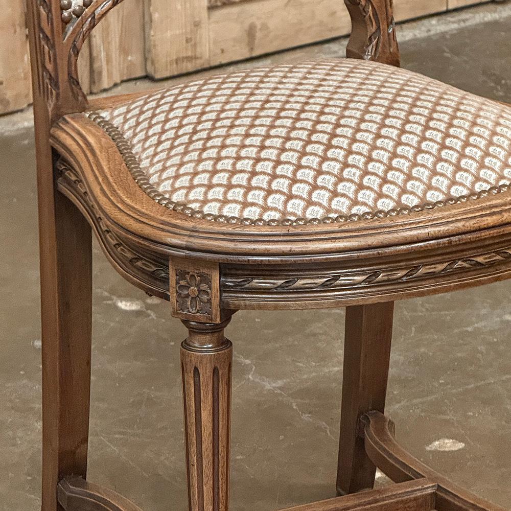 Set of 6 Antique French Louis XVI Walnut Upholstered Dining Chairs For Sale 11