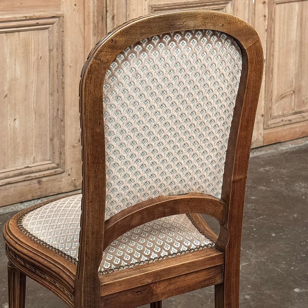Set of 6 Antique French Louis XVI Walnut Upholstered Dining Chairs For Sale 12