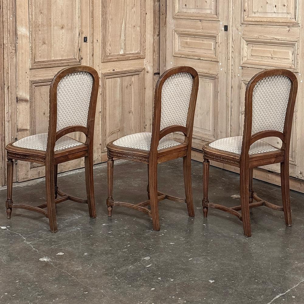 Set of 6 Antique French Louis XVI Walnut Upholstered Dining Chairs For Sale 1