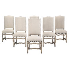 Set of (6) Antique French Os de Mouton Dining Chairs in Hand-Washed Irish Linen.