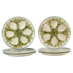 Set of 6 Antique French Oysterplates by Choisy-Le-Roi
