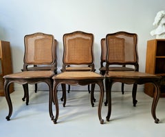 Set of 6 Antique French Provencal Cane back Seat Dining Chairs Louis XV Style
