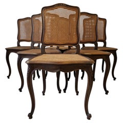 Set of 6 Antique French Provencal Cane back Seat Dining Chairs Louis XV Style
