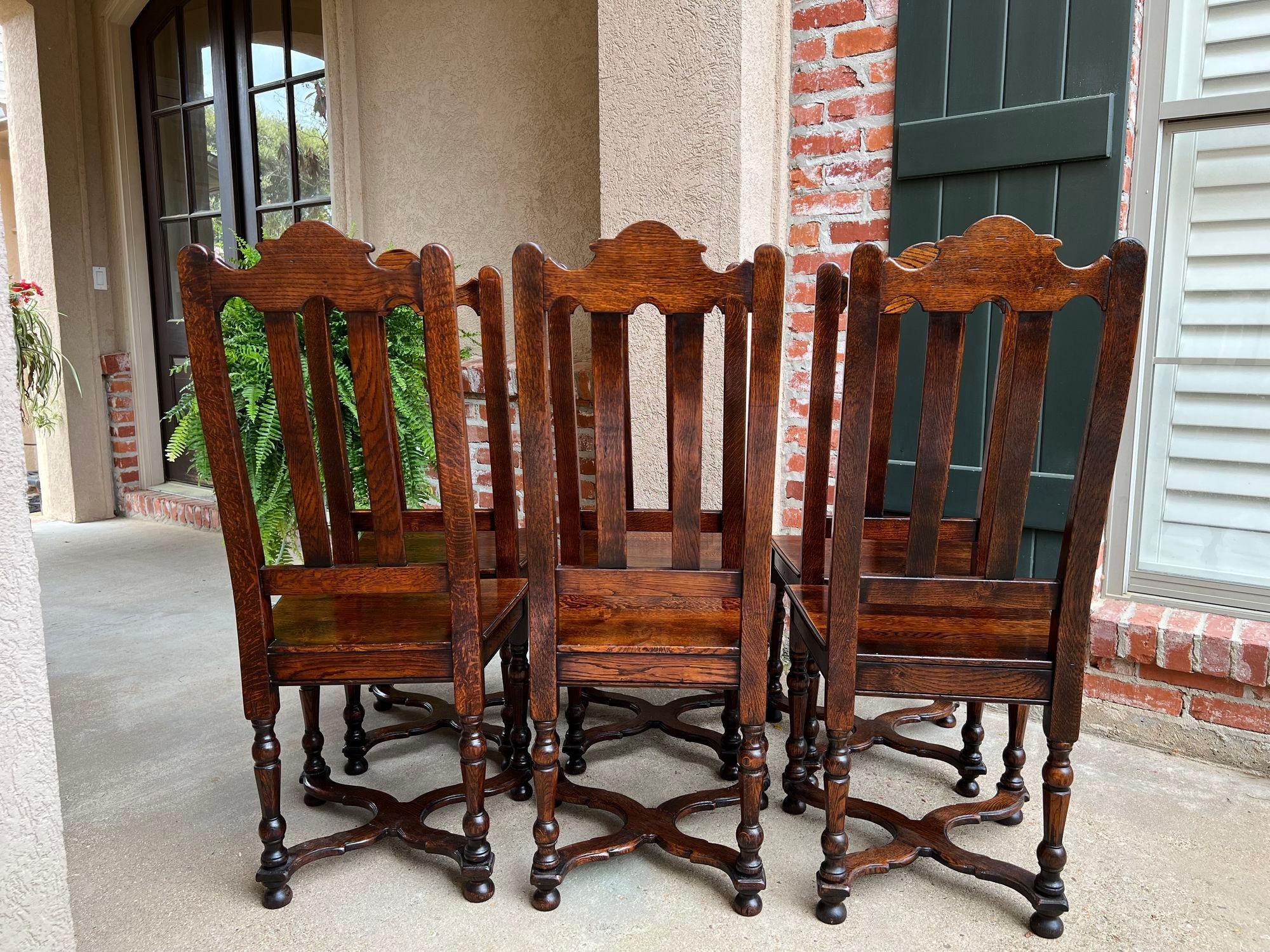 Set of 6 Antique French Provincial Country Style Dining Chairs Carved Oak 7