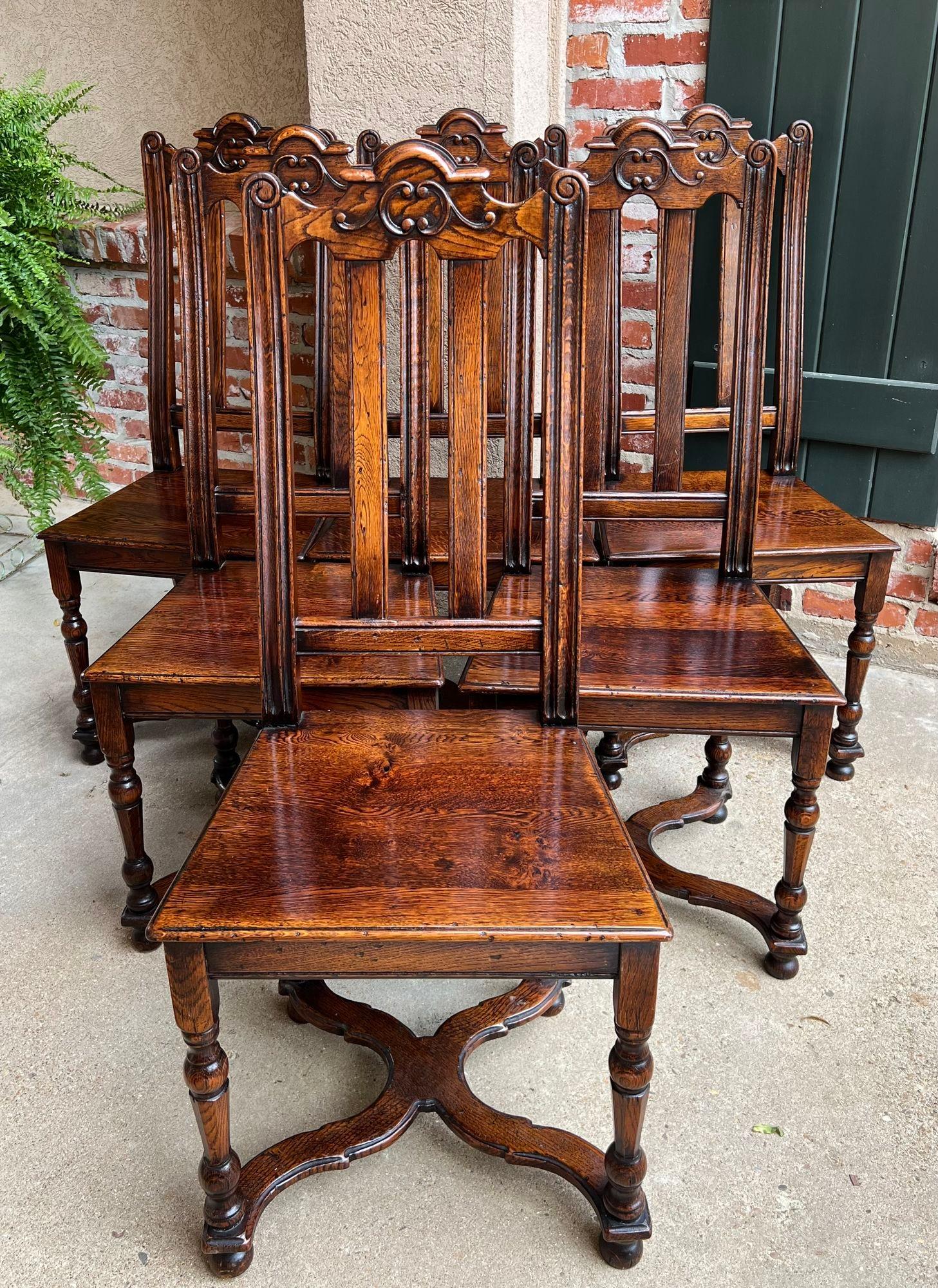 Set of 6 Antique French Provincial Country Style Dining Chairs Carved Oak 9