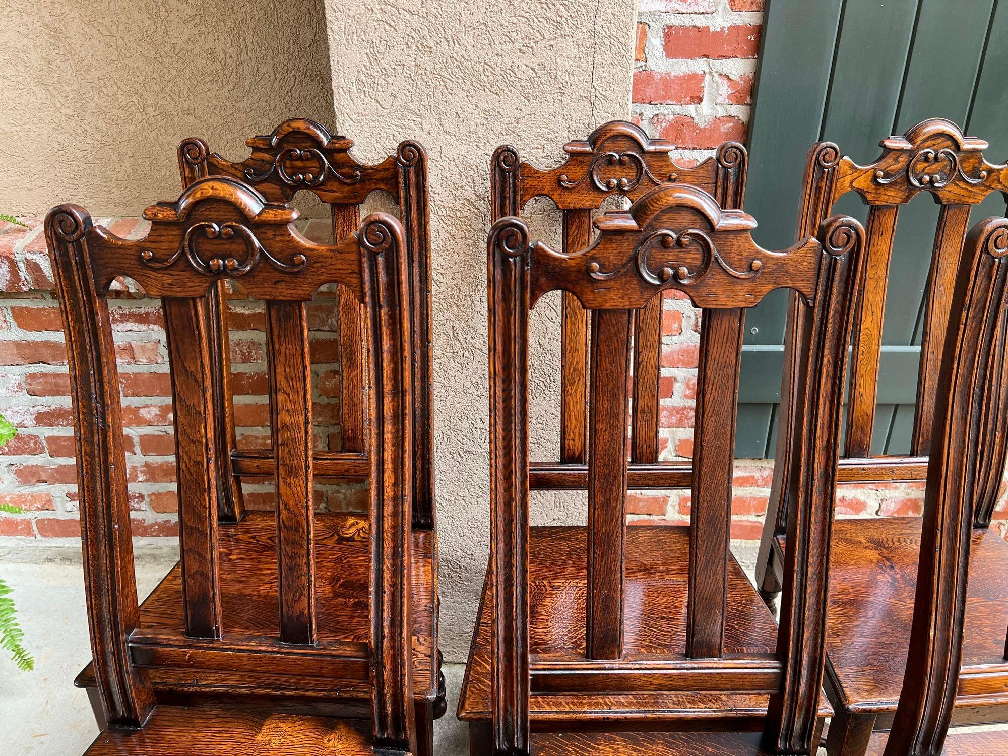 Set of 6 Antique French Provincial Country Style Dining Chairs Carved Oak 11