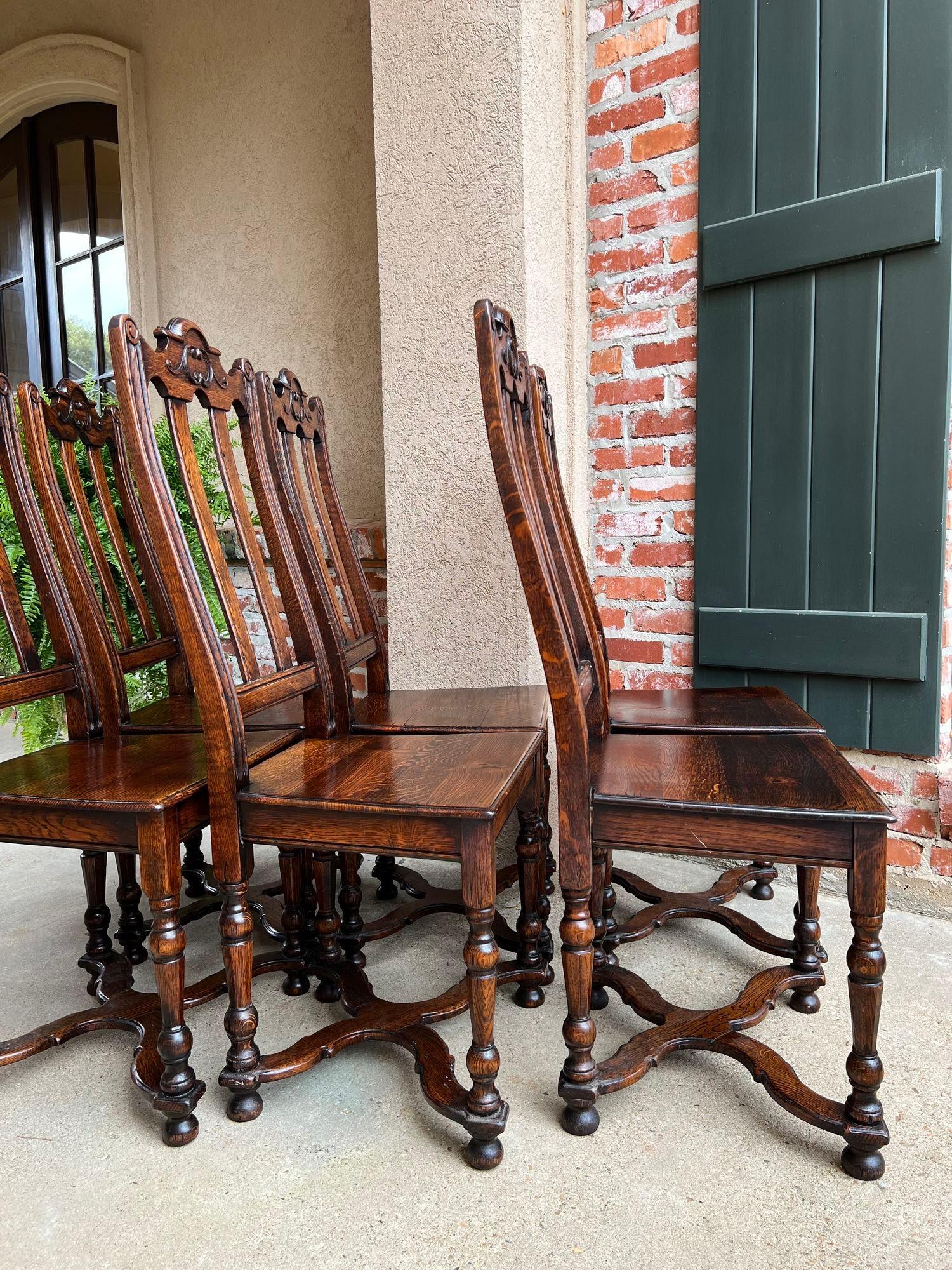 Set of 6 Antique French Provincial Country Style Dining Chairs Carved Oak 12