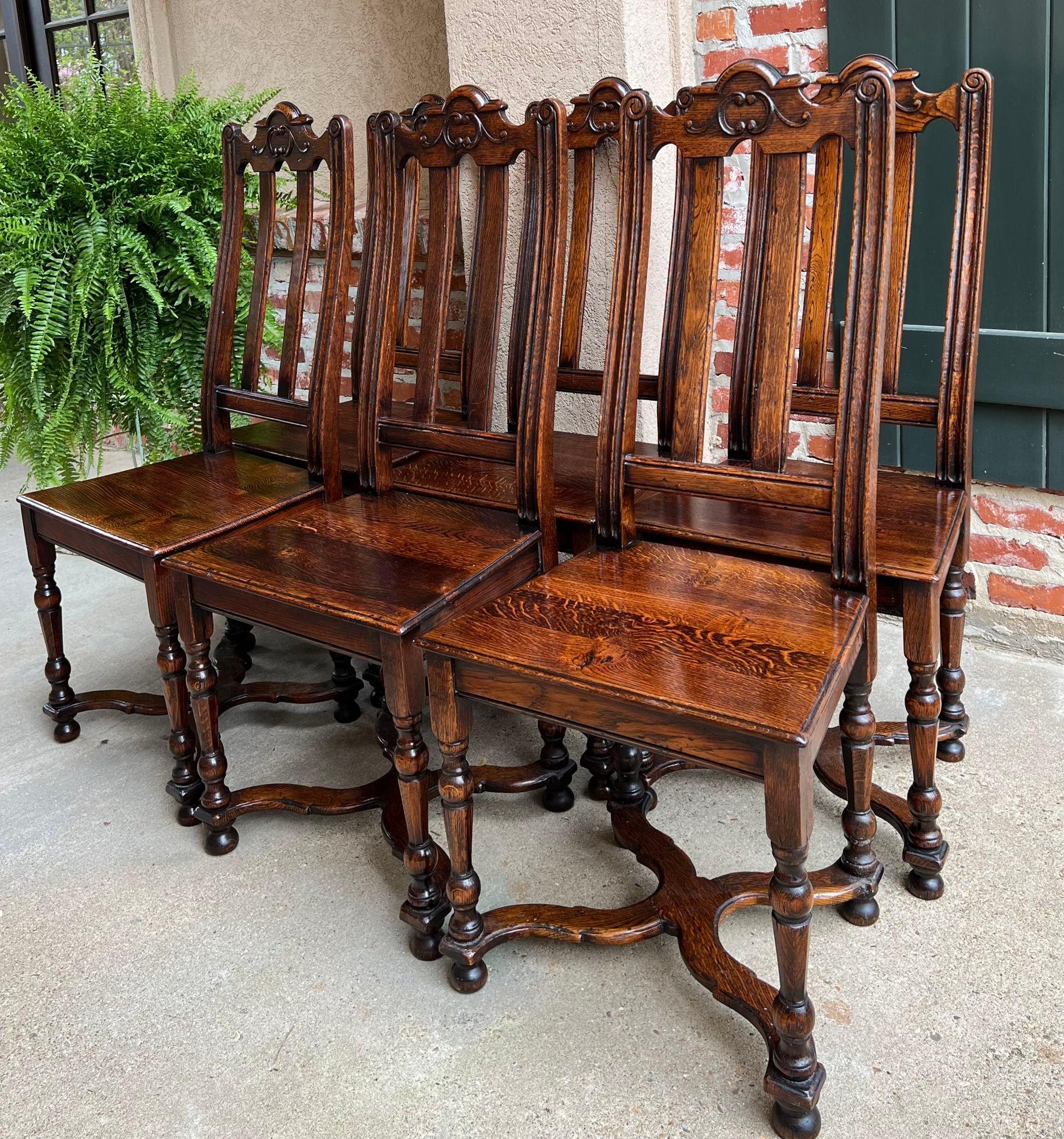 Mid-20th Century Set of 6 Antique French Provincial Country Style Dining Chairs Carved Oak