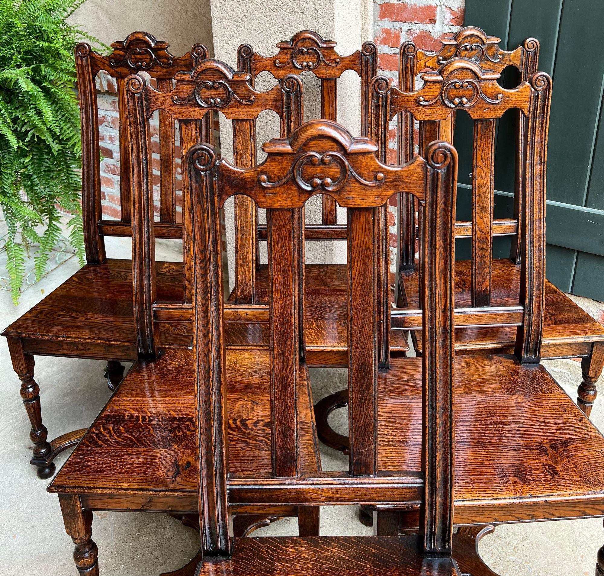 Set of 6 Antique French Provincial Country Style Dining Chairs Carved Oak 1