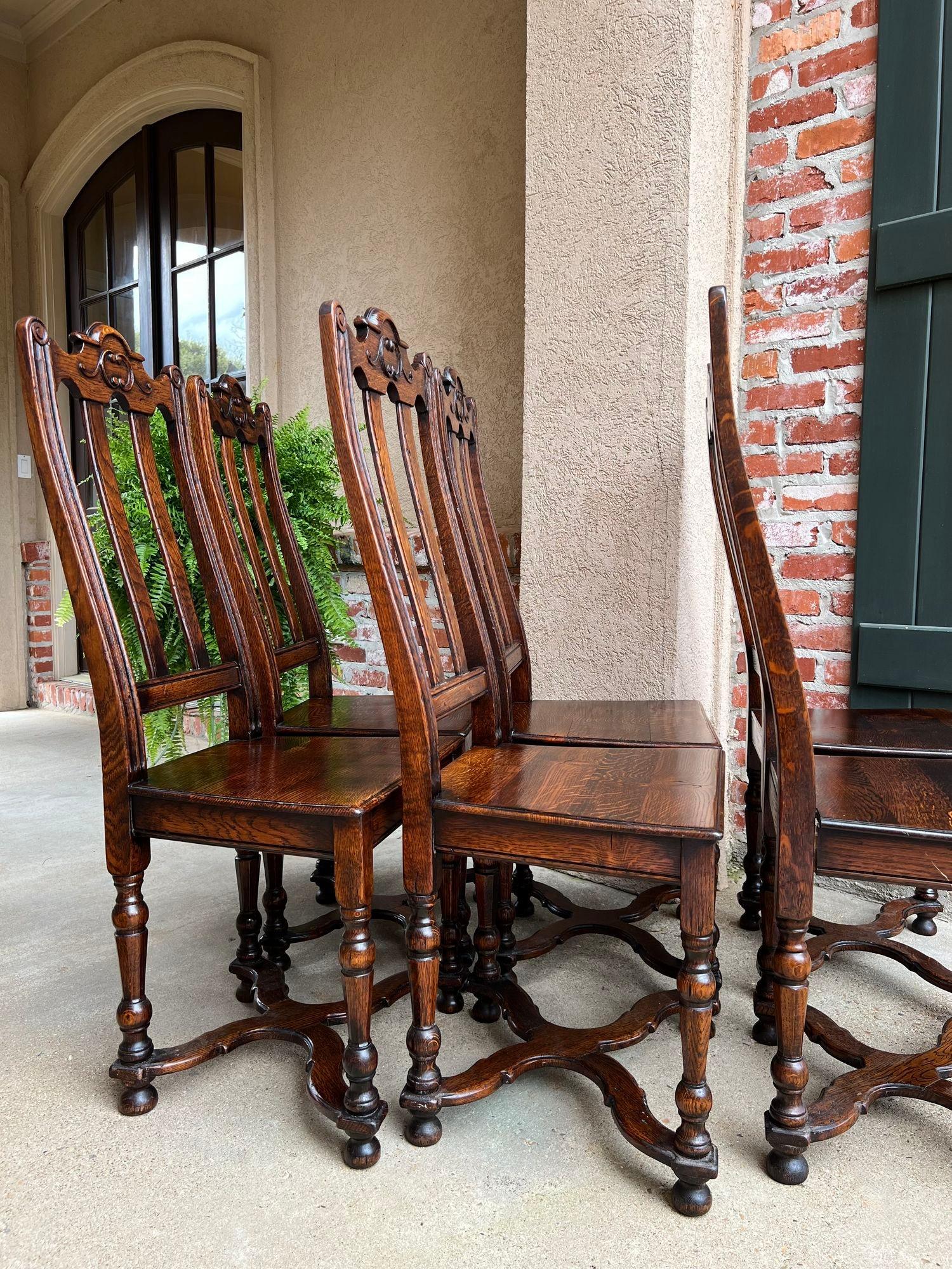 Set of 6 Antique French Provincial Country Style Dining Chairs Carved Oak 3