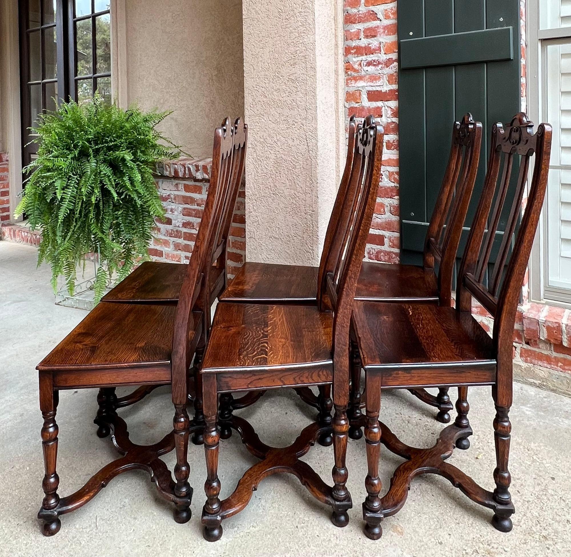 Set of 6 Antique French Provincial Country Style Dining Chairs Carved Oak 4