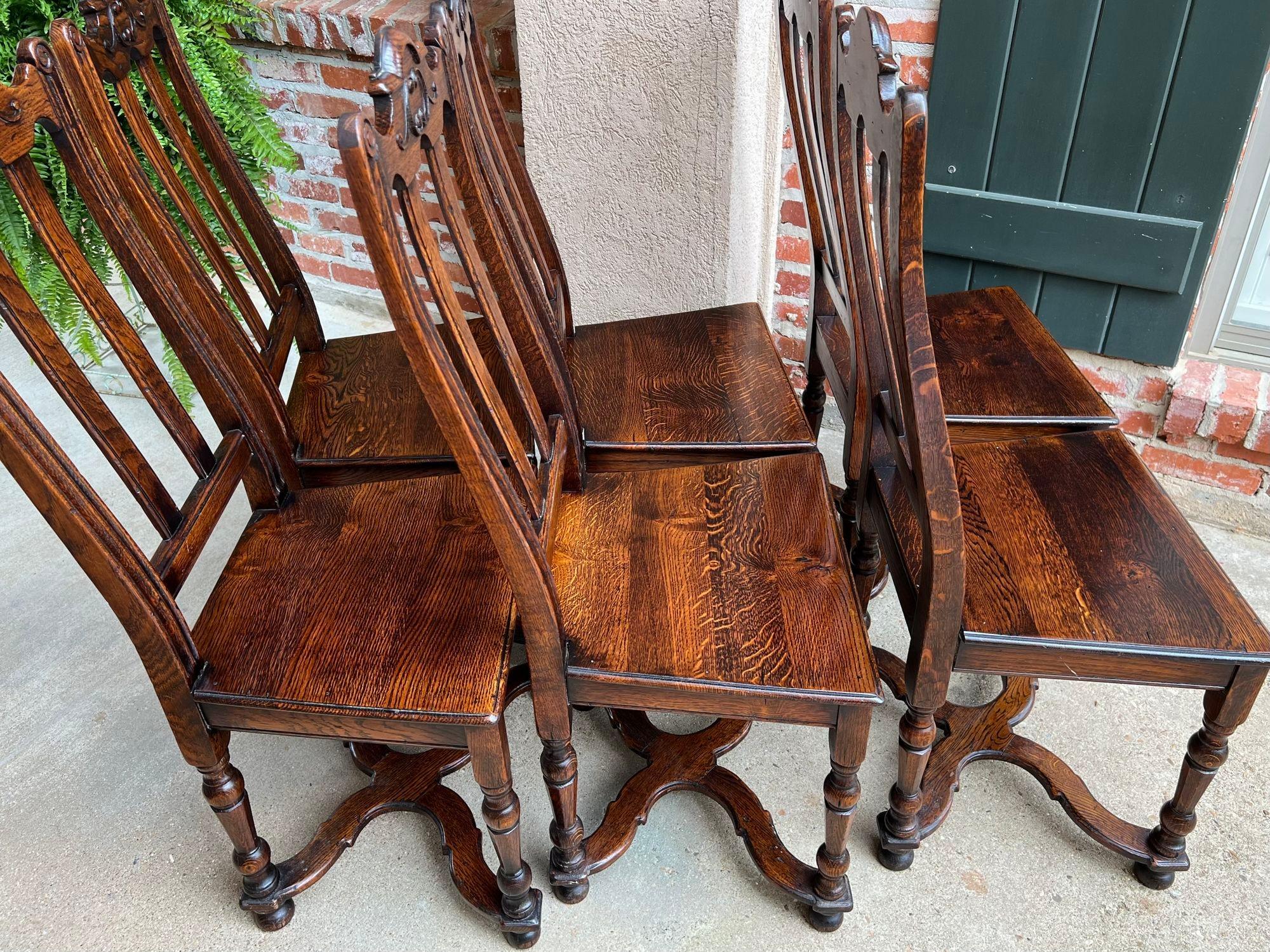 Set of 6 Antique French Provincial Country Style Dining Chairs Carved Oak 5