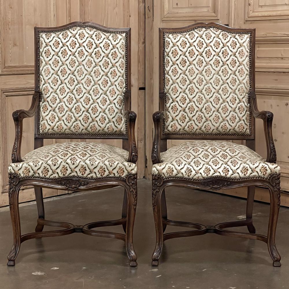 Set of 6 Antique French Regence Dining Chairs Includes 2 Armchairs For Sale 8