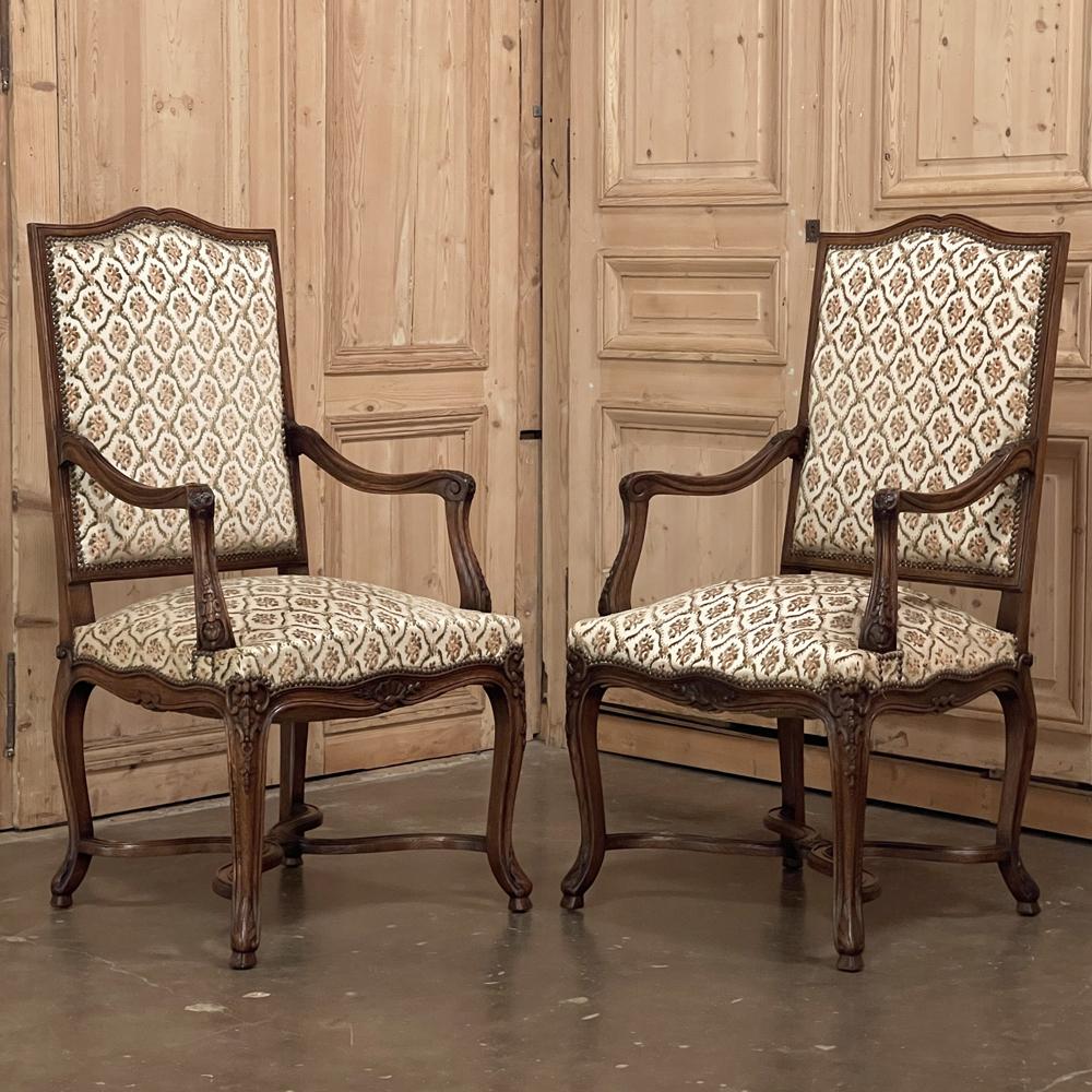Set of 6 Antique French Regence Dining Chairs Includes 2 Armchairs For Sale 11