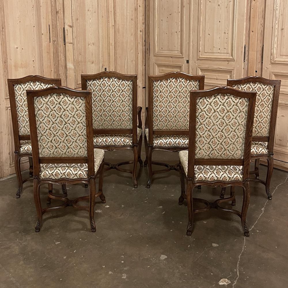 Set of 6 Antique French Regence Dining Chairs Includes 2 Armchairs In Good Condition For Sale In Dallas, TX