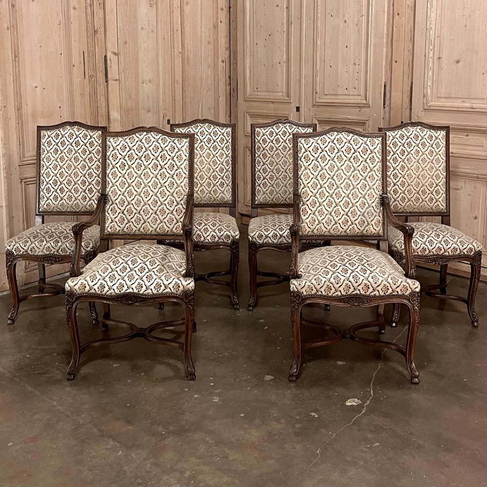 20th Century Set of 6 Antique French Regence Dining Chairs Includes 2 Armchairs For Sale