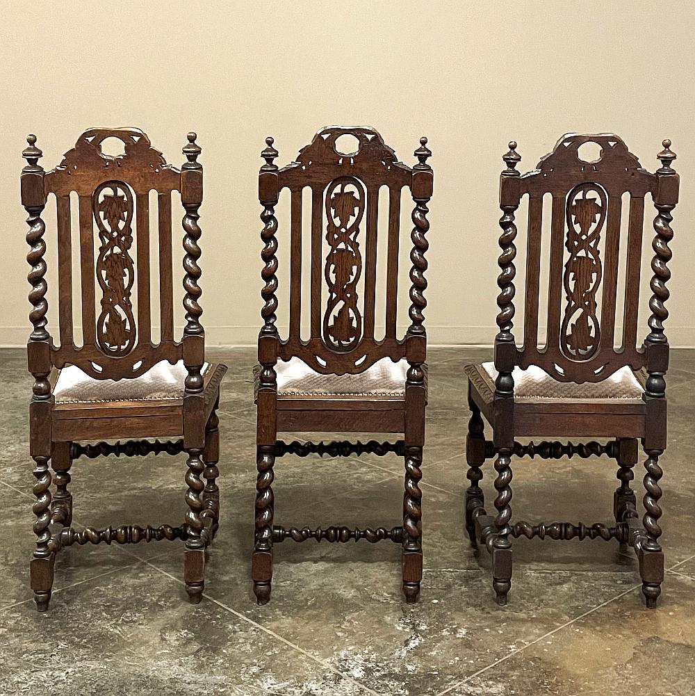 Set of 6 Antique French Renaissance Barley Twist Dining Chairs For Sale 2