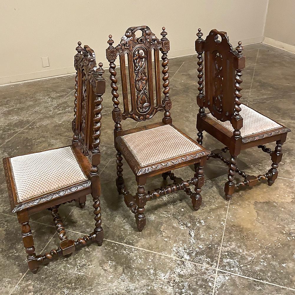 Set of 6 Antique French Renaissance Barley Twist Dining Chairs For Sale 3