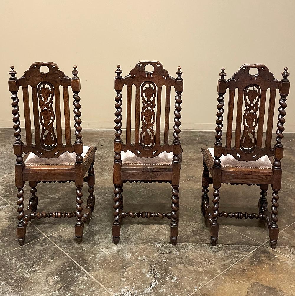 Set of 6 Antique French Renaissance Barley Twist Dining Chairs For Sale 9