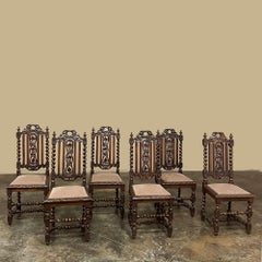 Set of 6 Antique French Renaissance Barley Twist Dining Chairs