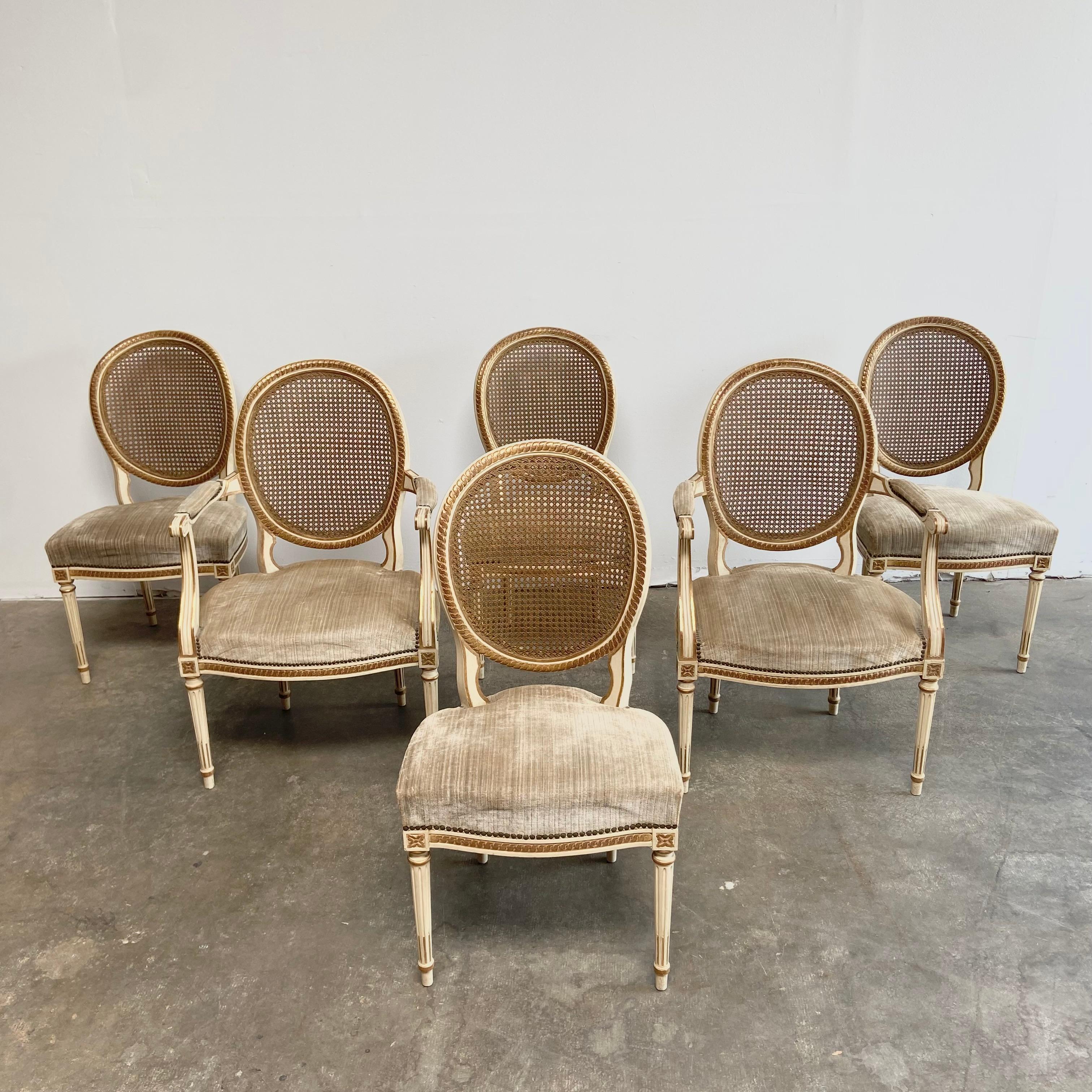 20th Century Set of 6 Antique French Style Cane Back Dining Chairs For Sale