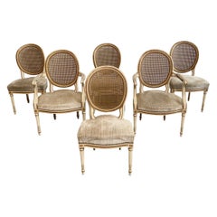 Set of 6 Antique French Style Cane Back Dining Chairs