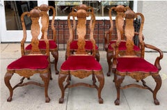 Set of 6 Antique George I Style Burl Walnut Dining Chairs