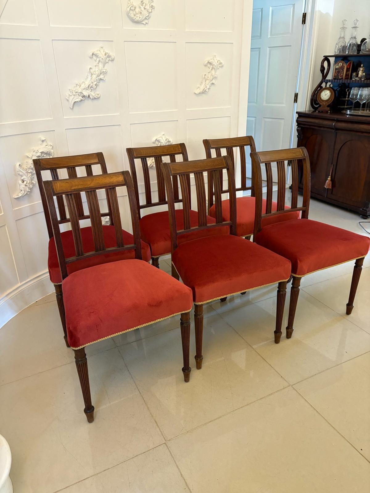 Fino al XVIII secolo Set of 6 Antique George III Quality Mahogany Inlaid Dining Chairs in vendita