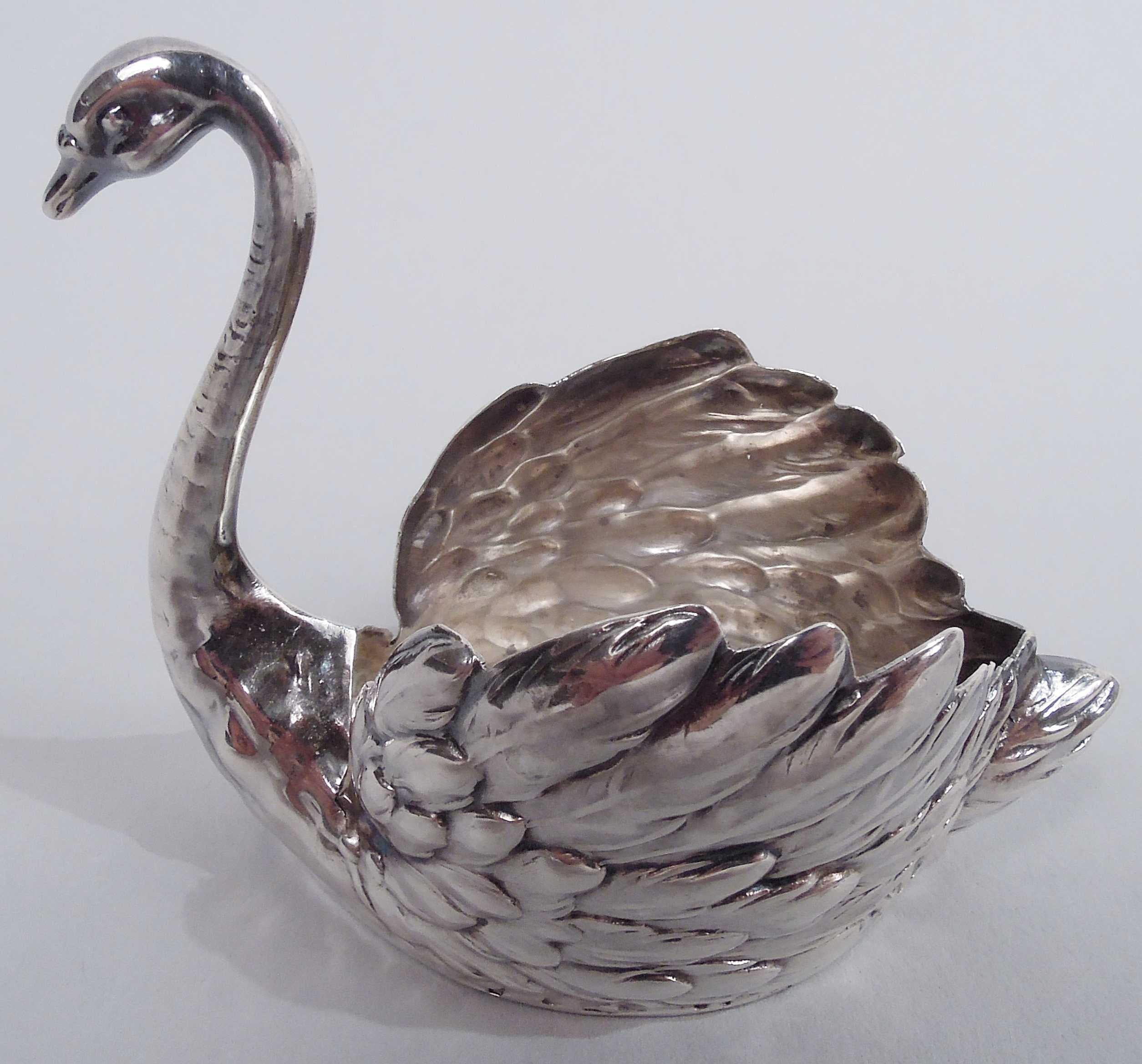 Set of 6 Antique German Silver Swan Bird Salts with Glass Liners For Sale 2