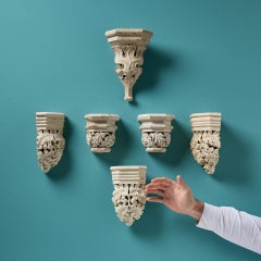 Set of 6 Antique Handcarved Limewood Foliage Corbels