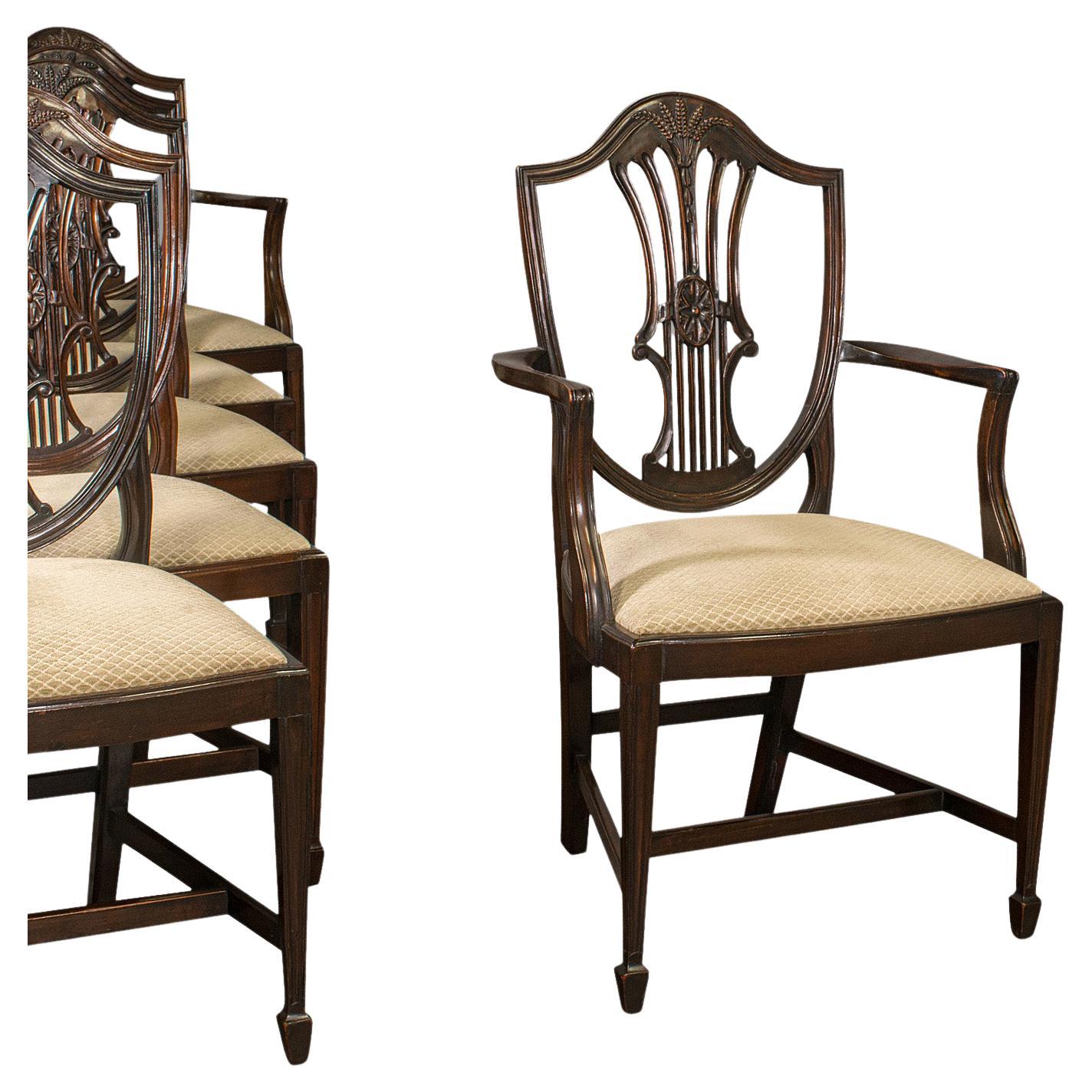Set of 6 Antique Hepplewhite Revival Chairs, English, Dining Suite, Victorian