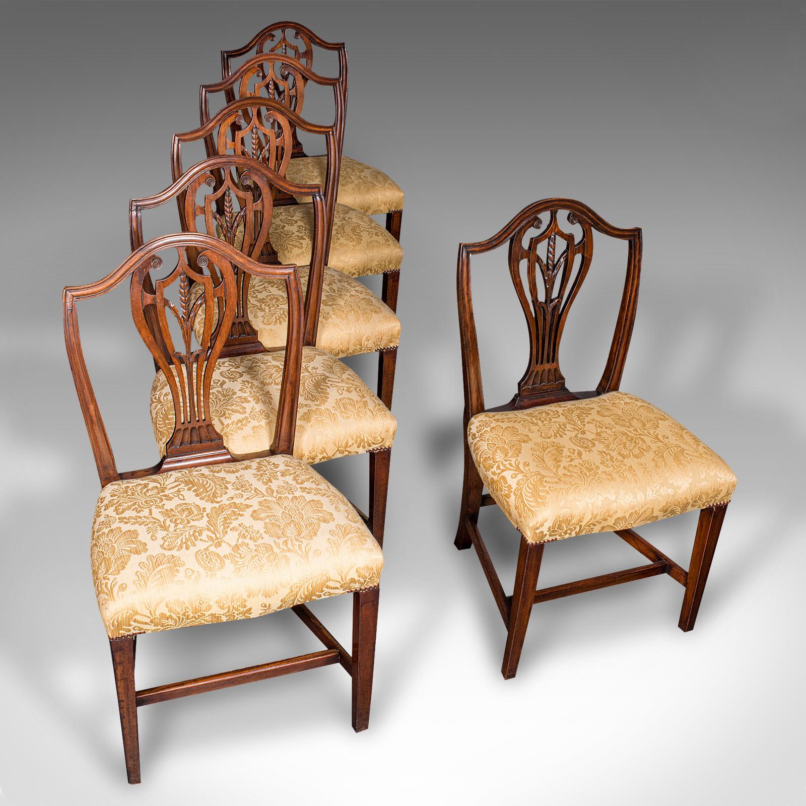Set of 6 Antique Hepplewhite Revival Dining Chairs, English, Seat, Victorian For Sale 1