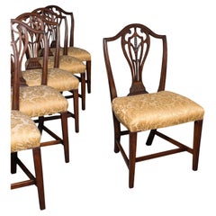 Set of 6 Antique Hepplewhite Revival Dining Chairs, English, Seat, Victorian