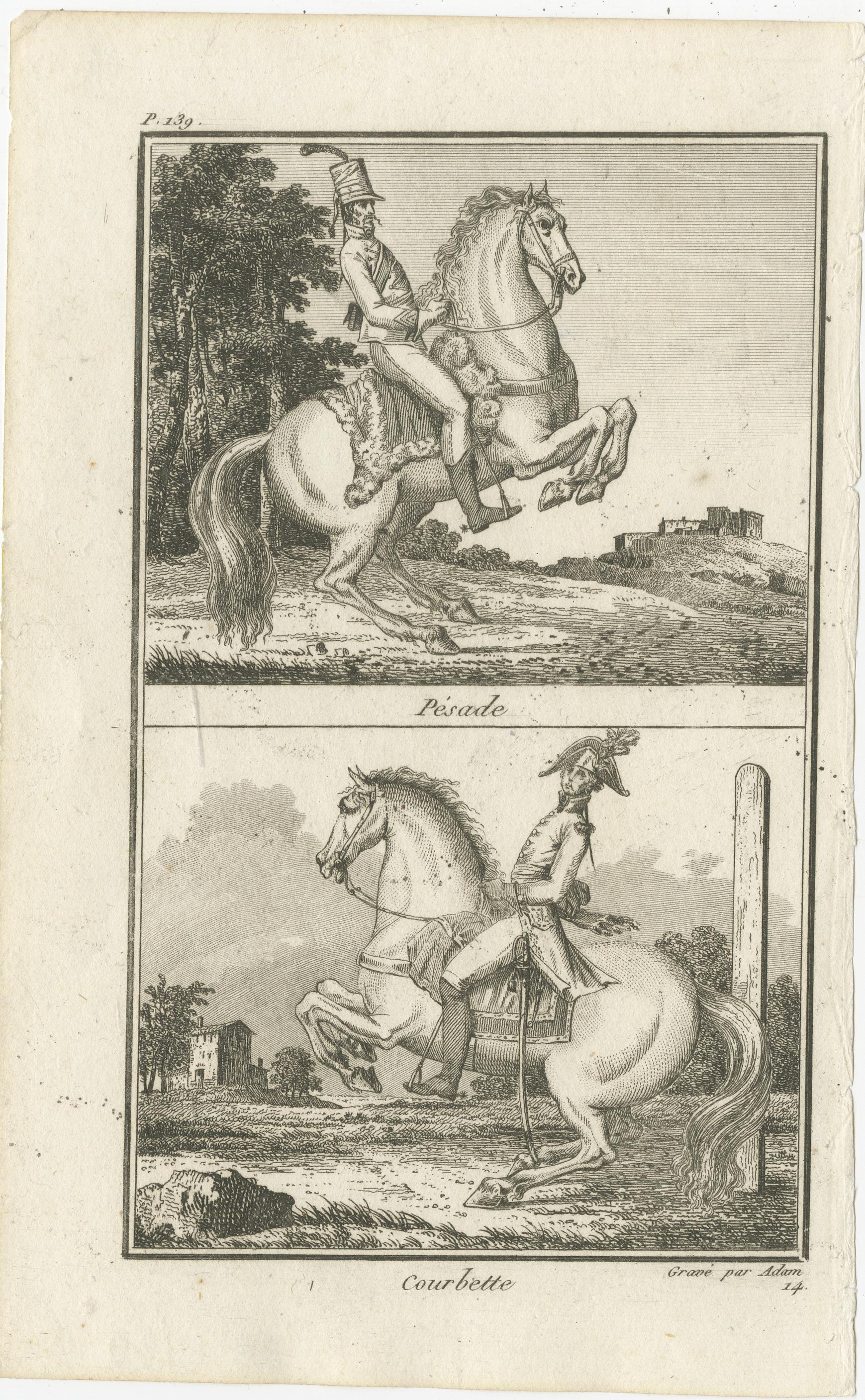 Set of 6 Antique Horse Riding Prints, Capriole, Croupade, Le Trot, Courbette In Good Condition For Sale In Langweer, NL