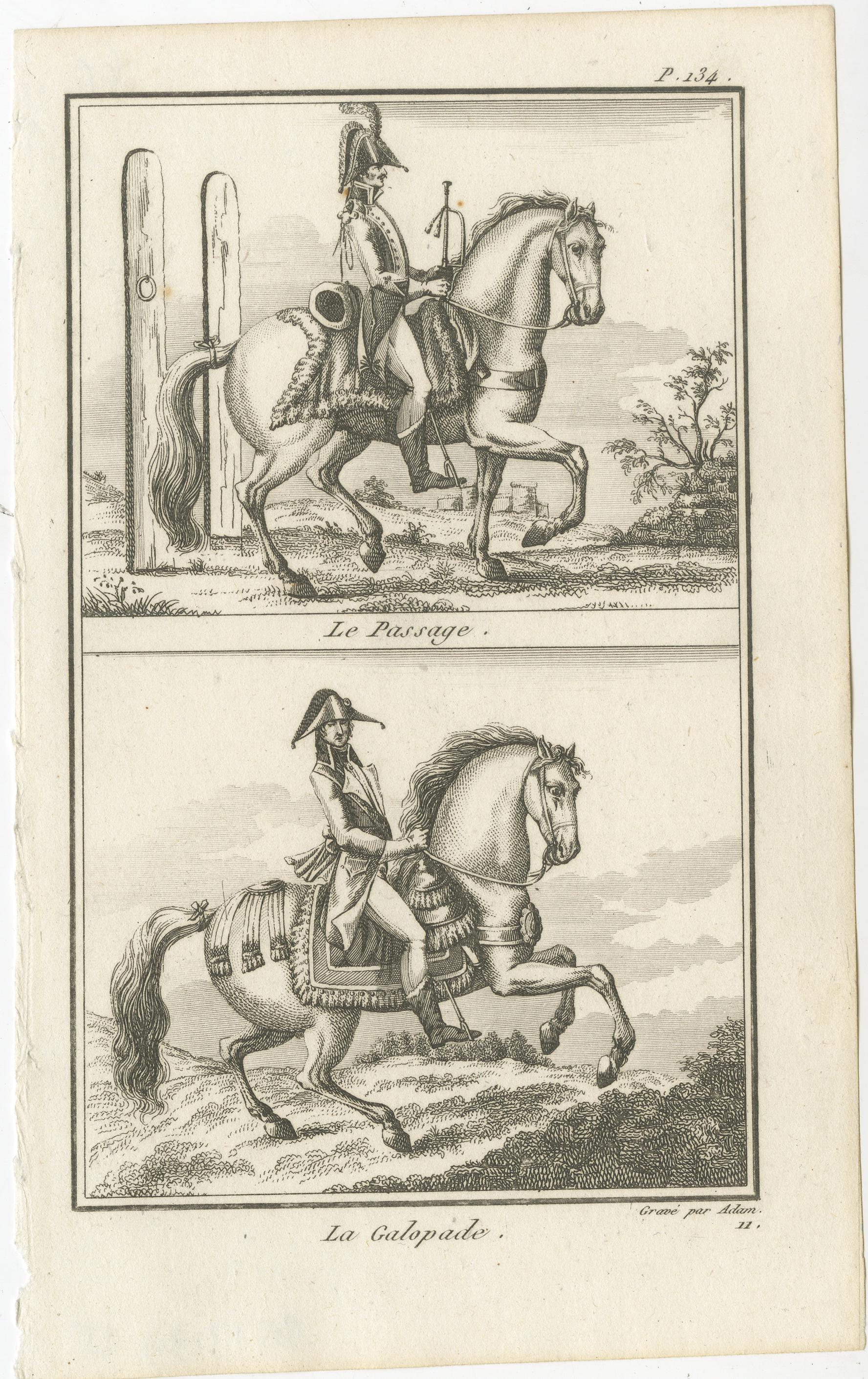Paper Set of 6 Antique Horse Riding Prints, Capriole, Croupade, Le Trot, Courbette For Sale