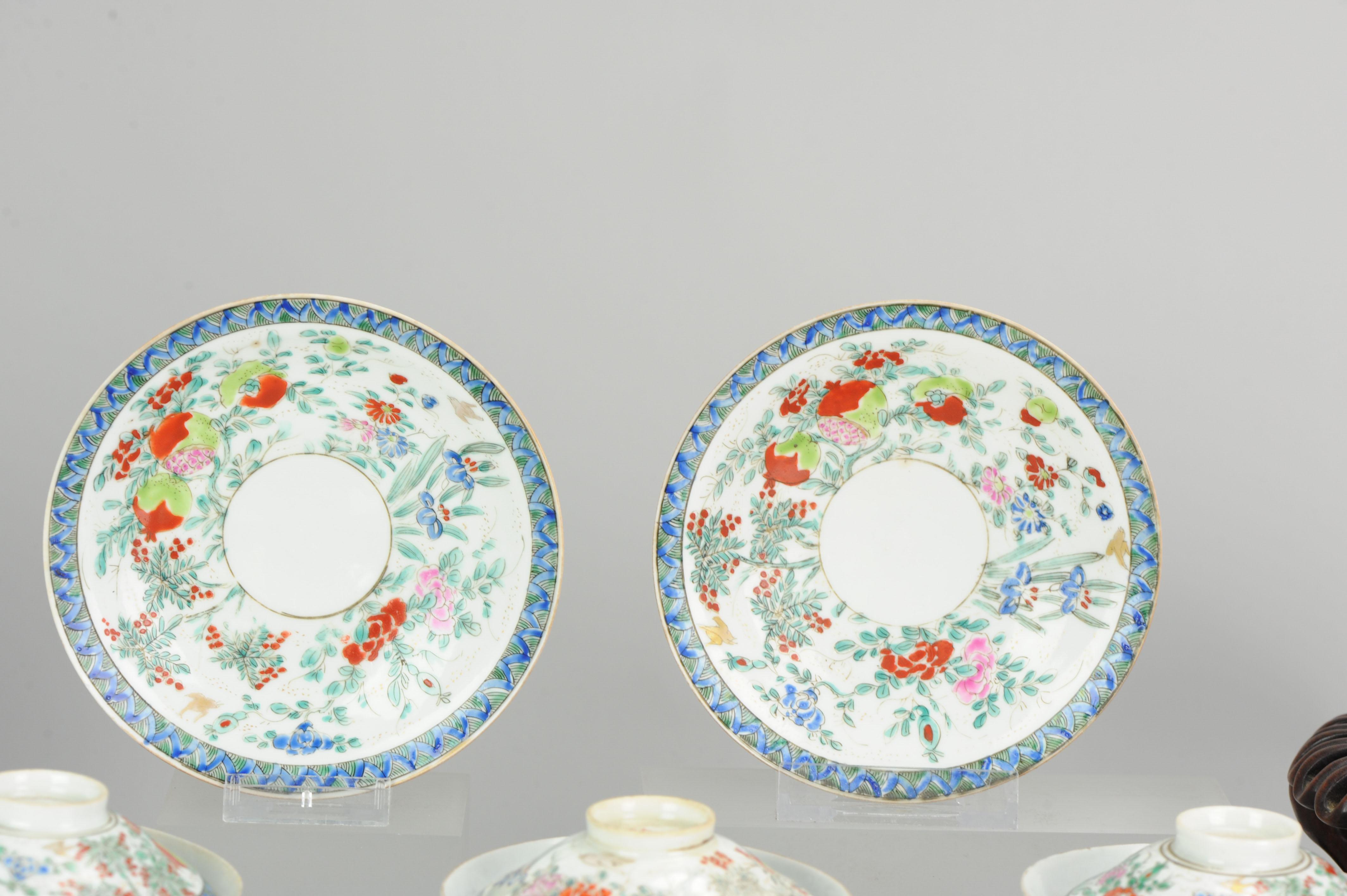 Set of 6 Antique Japanese Meiji Tea Bowls Porcelain Straits Ennamels Eggshell In Good Condition For Sale In Amsterdam, Noord Holland