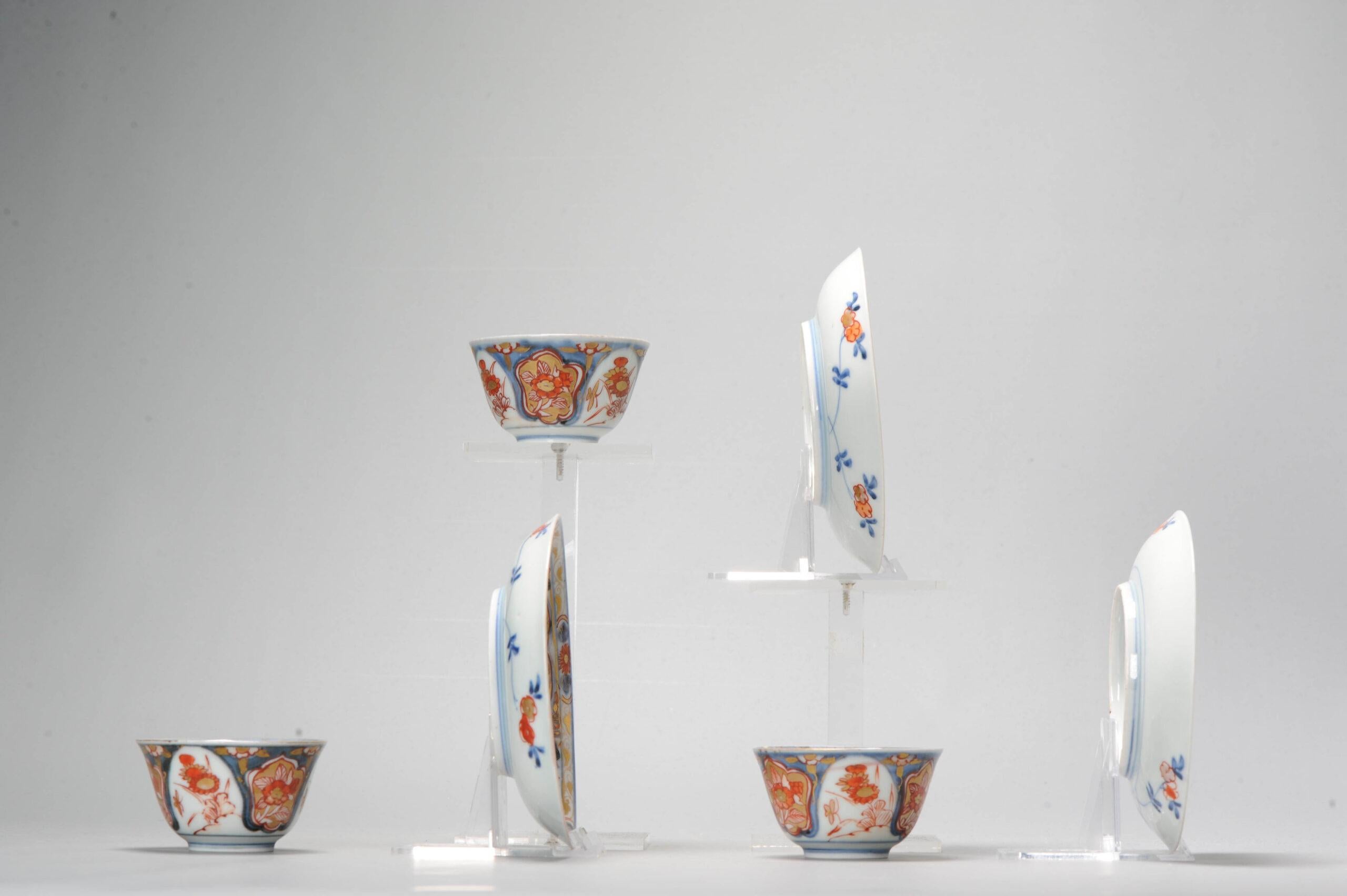 Japonais Ensemble de 6 bols à thé et plat en porcelaine japonaise ancienne de la période Edo avec oiseau floral Imari en vente