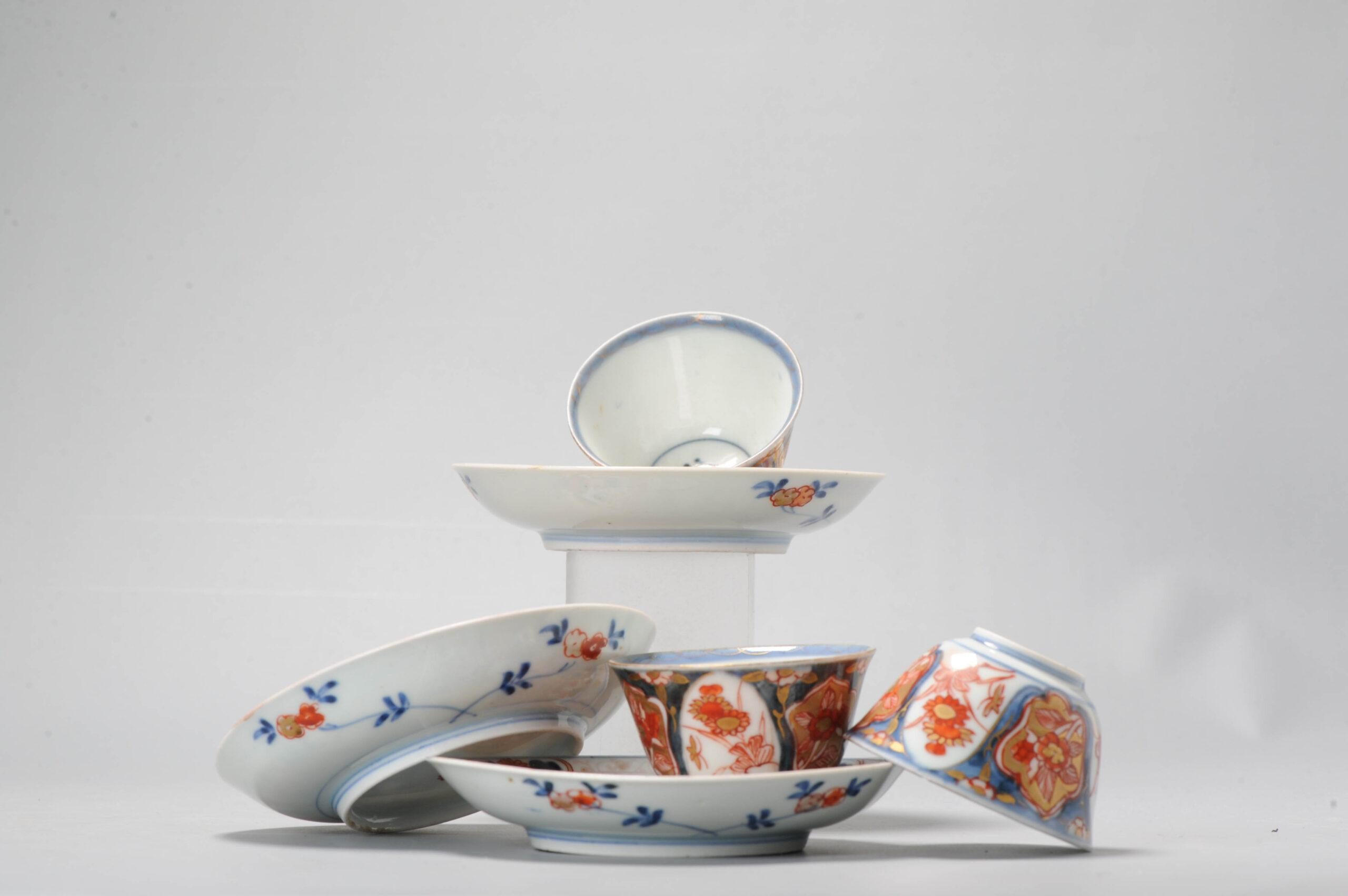 Ensemble de 6 bols à thé et plat en porcelaine japonaise ancienne de la période Edo avec oiseau floral Imari Bon état - En vente à Amsterdam, Noord Holland
