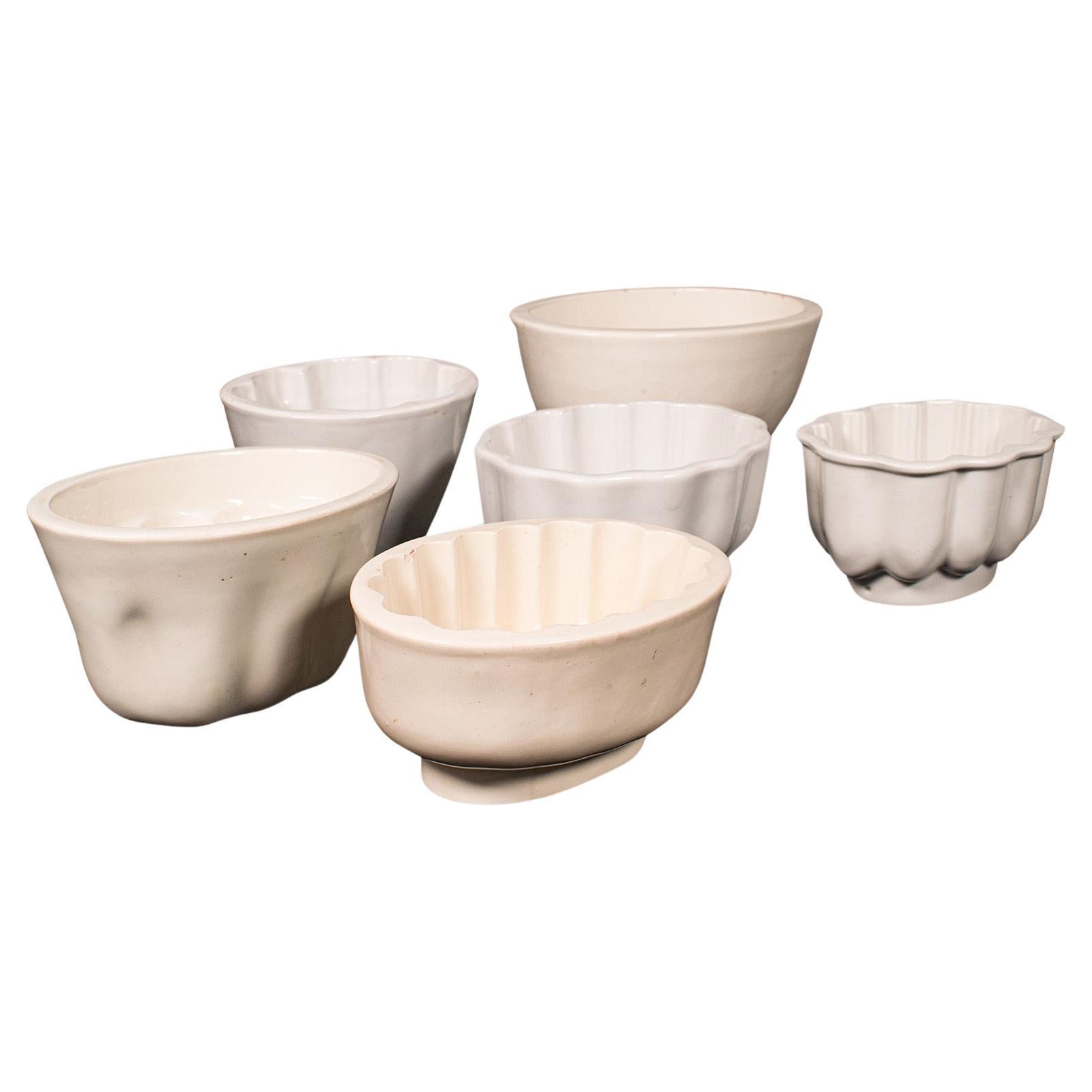 Set von 6 antiken Jelly Moulds, englisch, Keramik, dekorative Muster, viktorianisch im Angebot