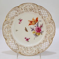 Set of 6 Antique KPM Porcelain  Deutsche Blumen Reticulated Cabinet Plates
