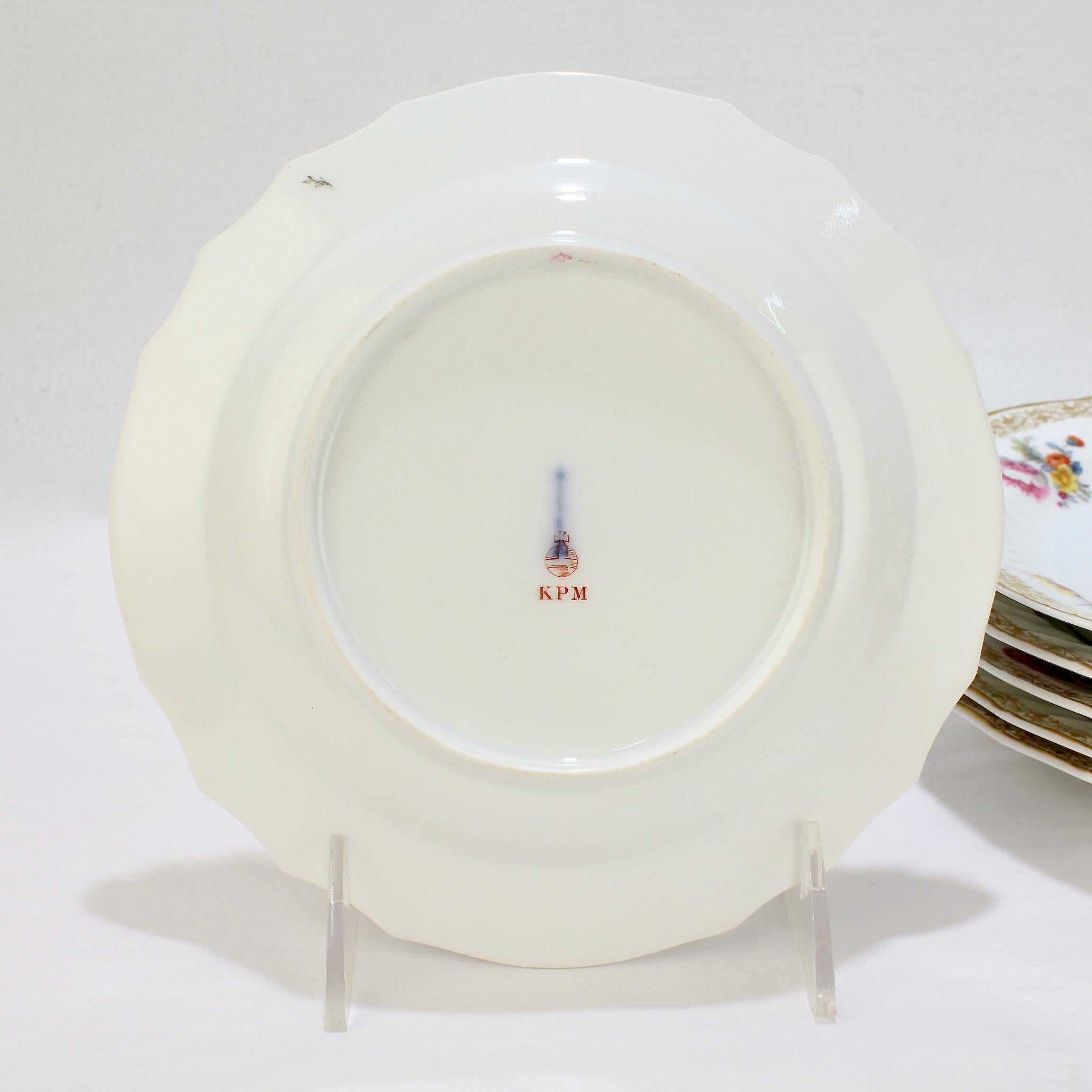Porcelain Set of 6 Antique Kpm Royal Berlin Cake or Dessert Plates with Deutsche Blumen For Sale