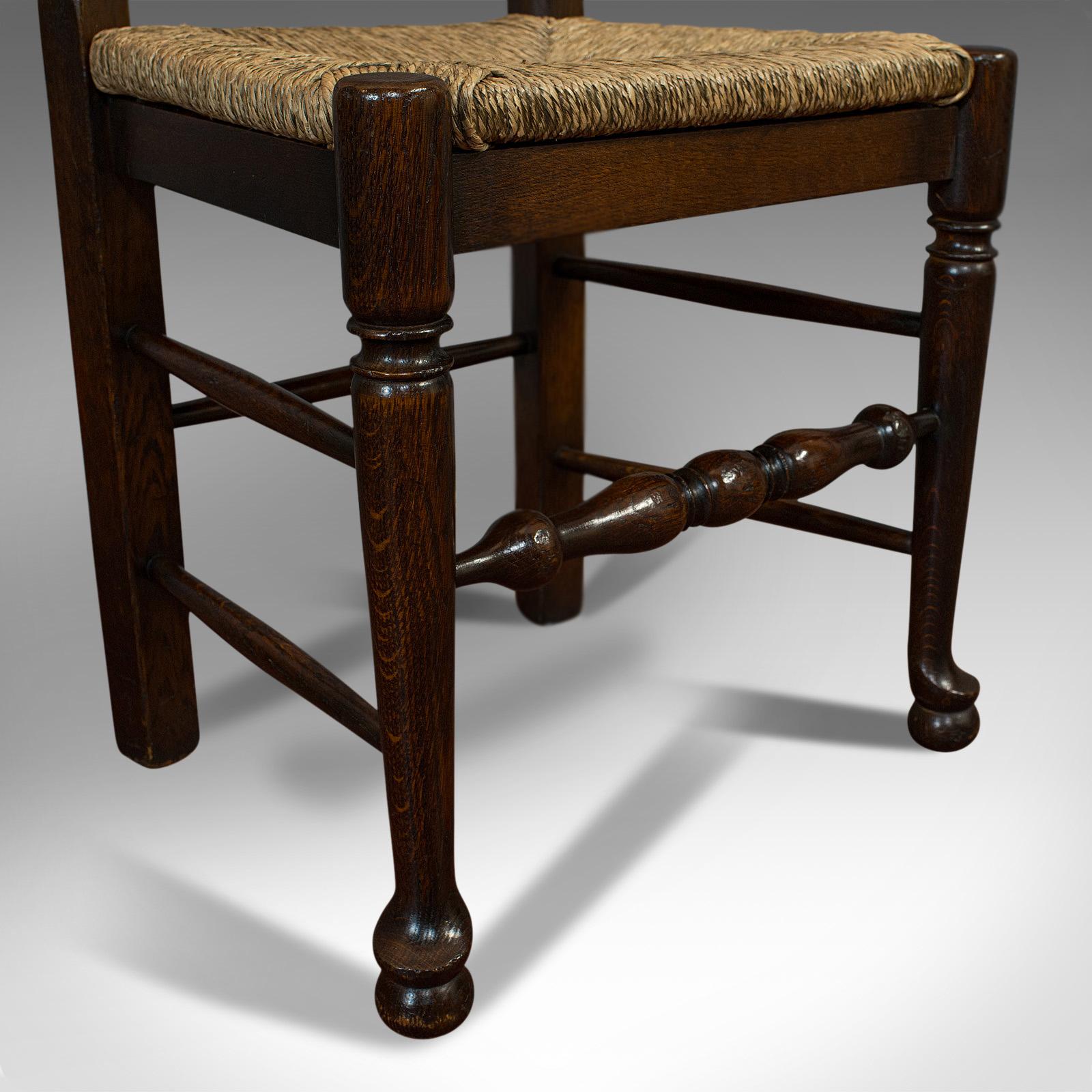 Set of 6, Antique Ladderback Dining Chairs, Oak, Rush Seat, Carver, Edwardian 4