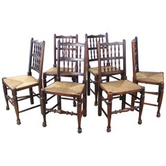 Set of 6 Antique Lancashire Spindleback Chairs