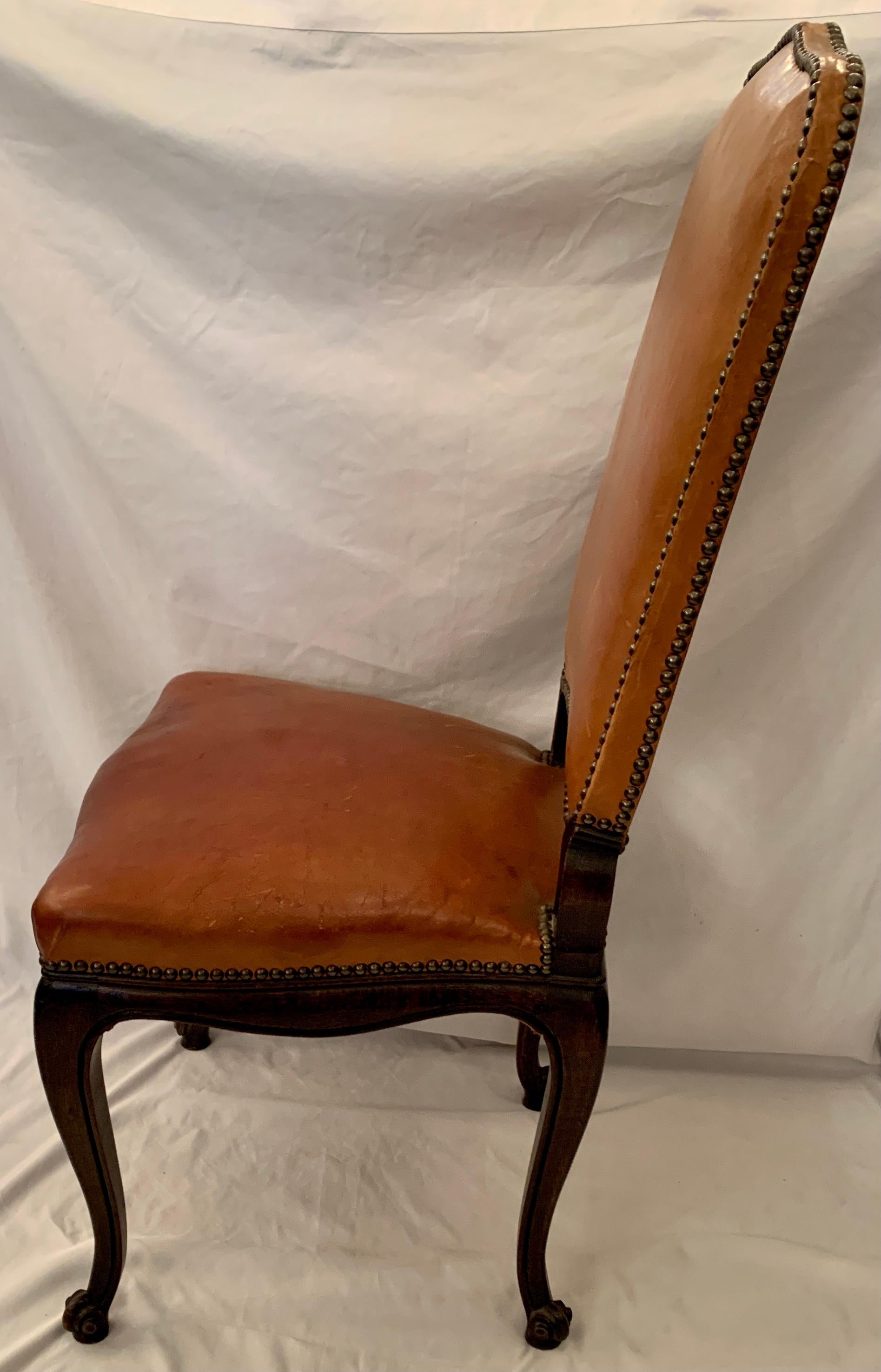 Set of 6 Antique Leather Dining Chairs with Grommets, Circa 1890-1910 In Good Condition In New Orleans, LA