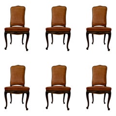 Set of 6 Antique Leather Dining Chairs with Grommets, Circa 1890-1910