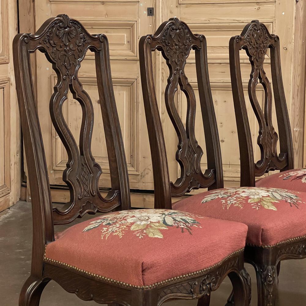 Set of 6 Antique Liegeoise Needlepoint Dining Chairs In Good Condition For Sale In Dallas, TX