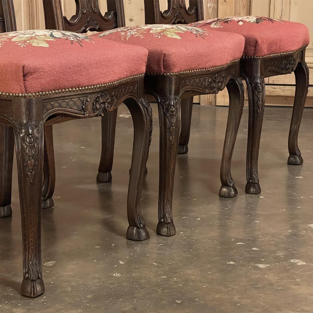 20th Century Set of 6 Antique Liegeoise Needlepoint Dining Chairs For Sale