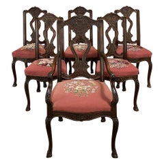 Set of 6 Antique Liegeoise Needlepoint Dining Chairs
