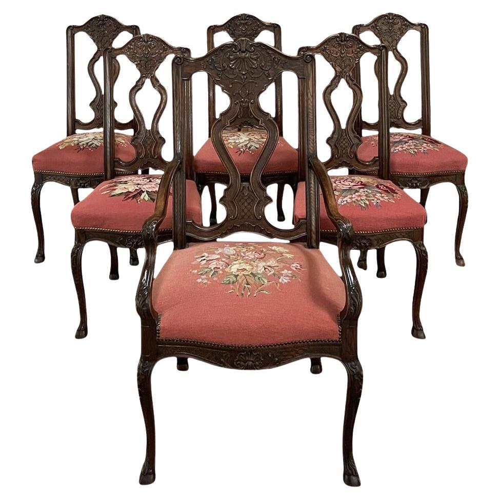 Set of 6 Antique Liegeoise Needlepoint Dining Chairs For Sale